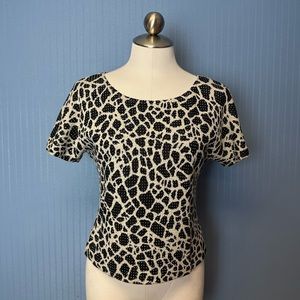 NWT St. John Evening  Black Shimmer Pullover Short Sleeve Knit Top Size Small